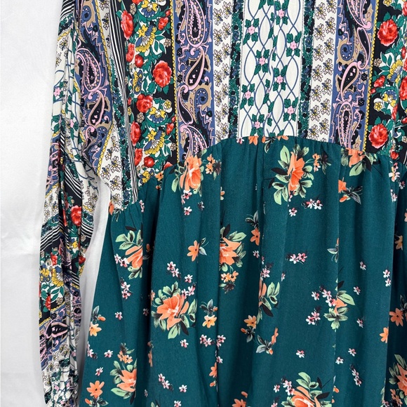 Umgee Boho Floral Babydoll Dress XL Bishop Sleeve Rayon Contrast - Picture 8 of 9